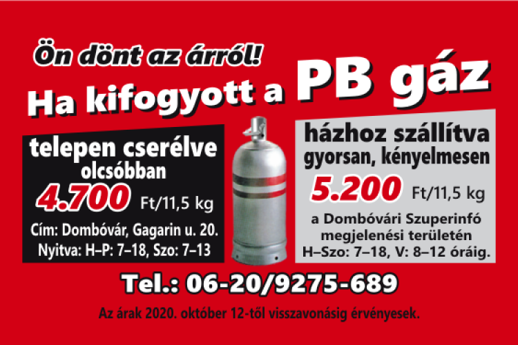 Gyorsan házhoz is szállítjuk a PB gázt Dombóváron és környékén!